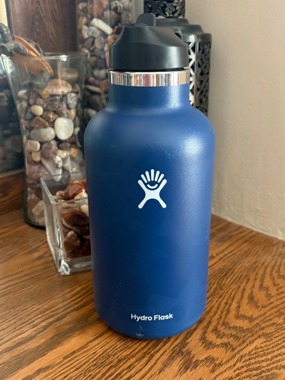 Hydro Flask 64oz Growler Wide-Mouth Insulated Stainless Bottle Blue w/ Lid Straw